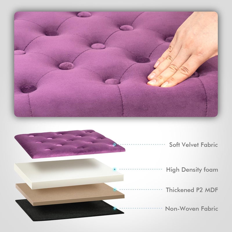 B FSOBEIIALEO Storage Ottoman Cube Velvet Tufted Folding Ottomans with Lid, Footstool Rest Padded Seat for Bedroom (Purple, Medium) - Image 3